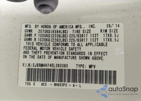 2014 Honda Cr-V Ex-L из США, поврежденный, VIN 5J6RM4H74EL090080